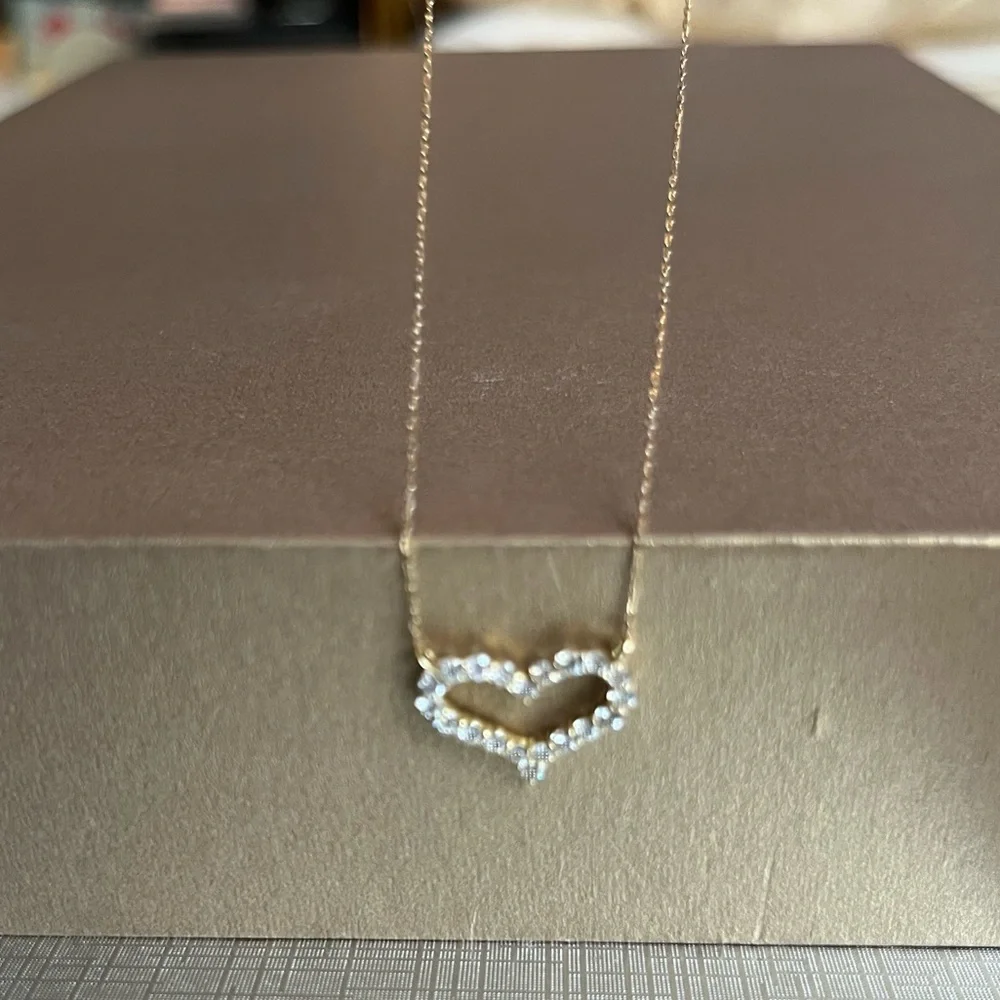 K18 yellow gold natural diamond heart necklace - Picture 5 of 12
